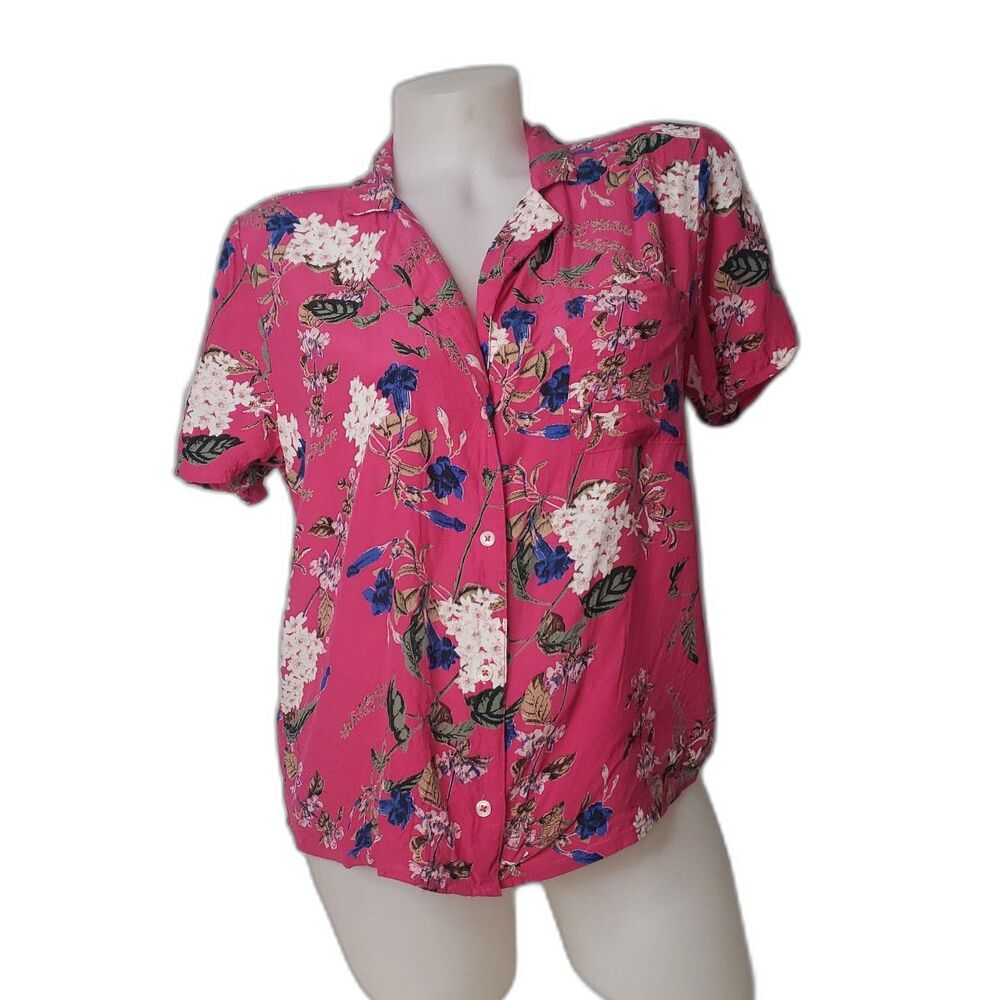 LUCKY BRAND Pink Floral Hawaian Button Front Blouse Womens Size Large